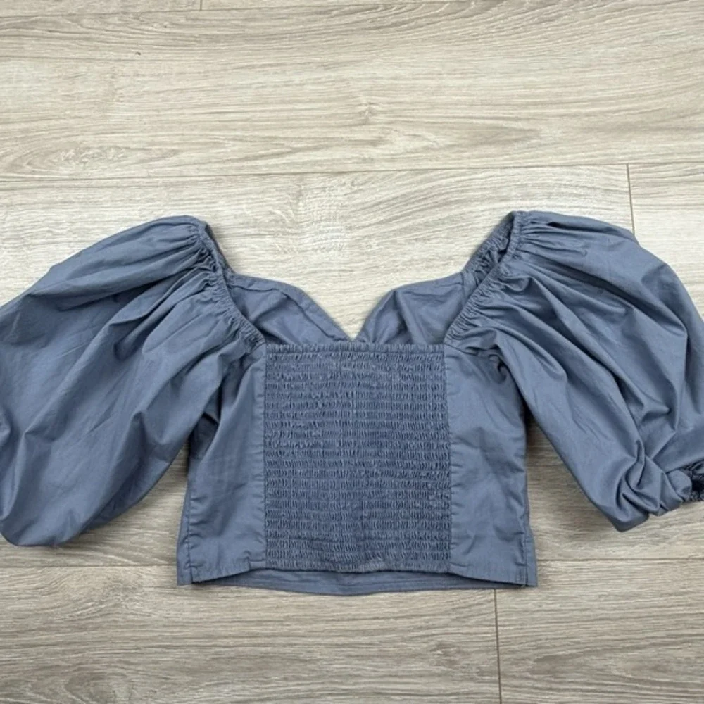Abercrombie & Fitch Blue Puff Sleeve Ruched Crop Blouse Bella Swan Size XS